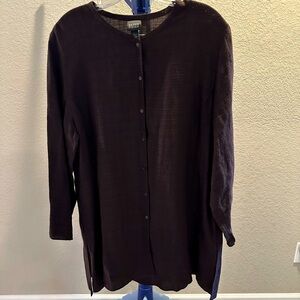 Eileen Fisher brown button down Slit sides Tunic Top. Size Large